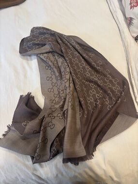 Gucci Brown & Taupe GG Logo Silk-Blend Scarf